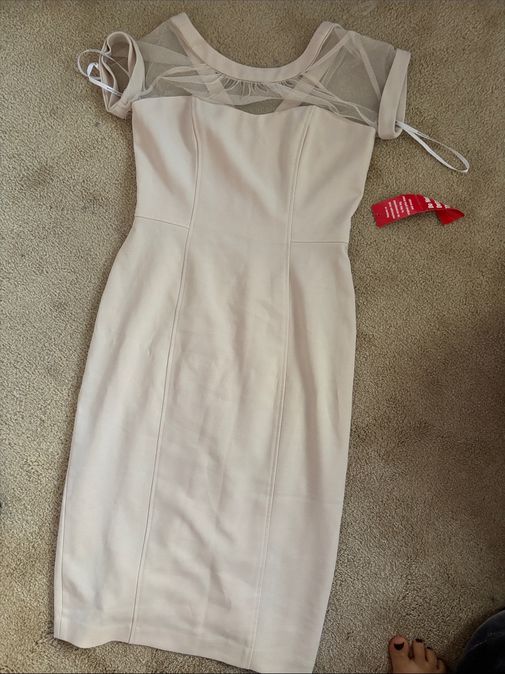 Maggy London Sheer Yoke Midi Dress in Light Blush